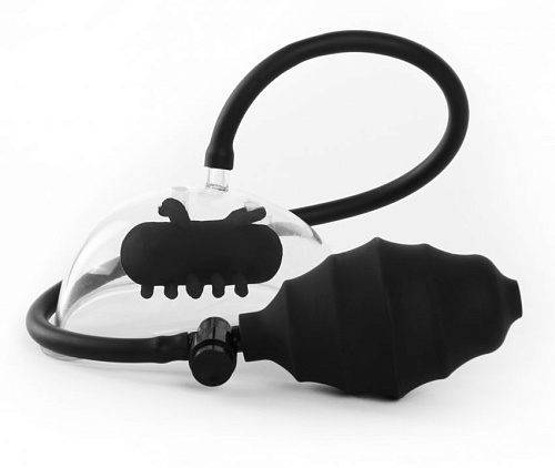 Чёрная вакуумная вибропомпа Shots Media BV Vibrating Pussy Pump OU216BLK