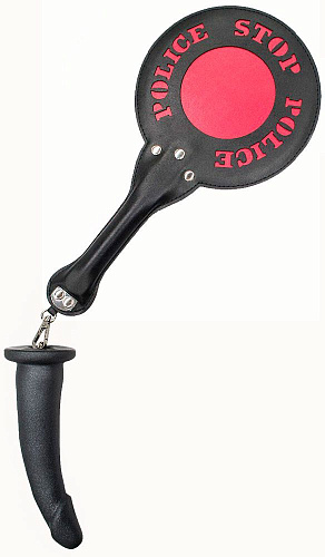 Чёрная шлёпалка с анальным плагом LOVETOY (А-Полимер) «Полиция» 520300