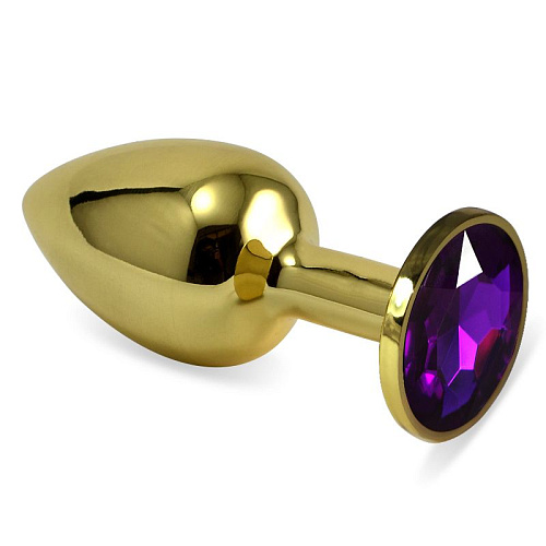 Золотистая анальная пробка с фиолетовым кристаллом Lovetoy RO-GS08 (7,6 см)