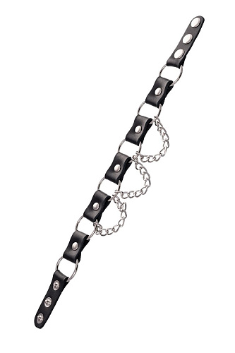 Чёрный ошейник с кольцами и цепочкой Штучки-дрючки 690221