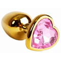 Золотистая анальная пробка с нежно-розовым кристаллом в форме сердца Kanikule KL-AL041SG (6 см)