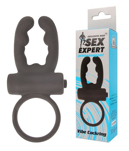 Чёрное эрекционное кольцо с вибрацией и рожками Bior toys Sex Expert SEM-55056