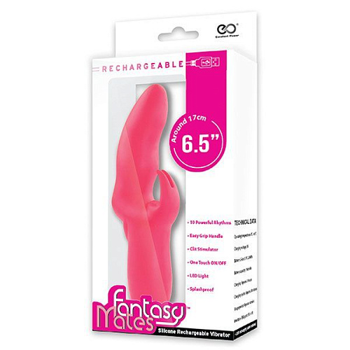 Розовый вибратор со стимулятором клитора NMC MATES FANTASY RECHARGE VIBRATOR 111838 (17 см)