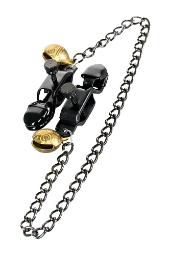 Чёрные зажимы для сосков с цепочкой ToyFa Theatre 705002