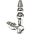 Серебристая анальная пробка-ёлочка с прозрачным кристаллом Vandersex 159-W (11 см)