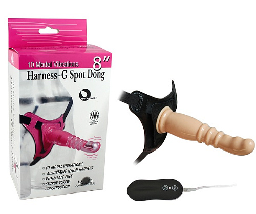 Телесный страпон с вибрацией на чёрных трусиках Howells 10Mode Vibrations Harness-G spot Dong 92003flesh (18,7 см)