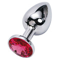 Серебристая анальная пробка с малиновым стразом Eroticon P3134M-02 (7 см)