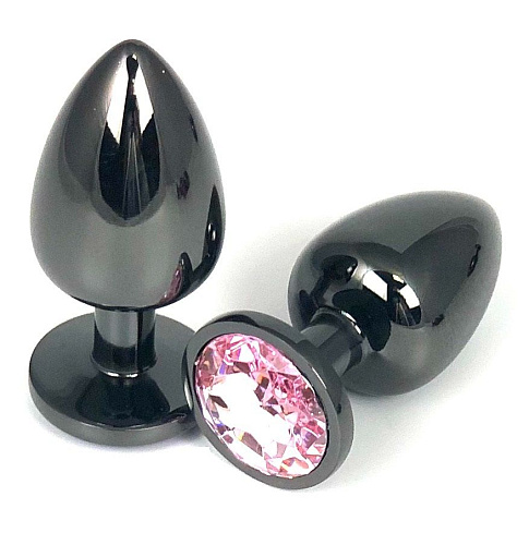 Чёрная металлическая анальная пробка с нежно-розовым стразом Vandersex 400-VPS1 (6,5 см)