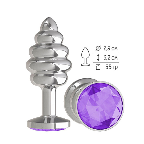 Серебристая пробка с рёбрышками и фиолетовым кристаллом Сумерки богов 515-08 purple-DD (7 см)