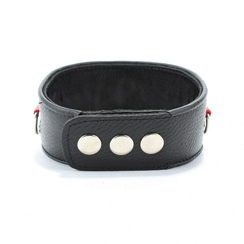 Чёрно-красный кожаный ошейник с металлическими клепками БДСМ арсенал 55024