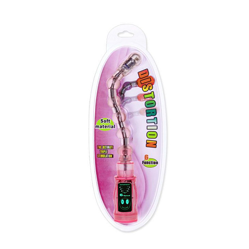 Гнущийся розовый анальный вибромассажёр с шариками и 6 скоростями вибрации Baile BW-038001-0101 (27 см)