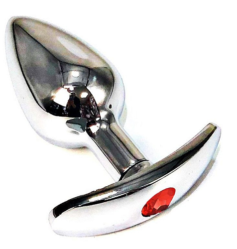 Серебристая анальная пробка для ношения с красным кристаллом Vandersex 400-RXS (6,5 см.)