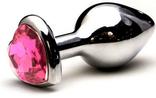 Гладкая серебристая втулка с розовым кристаллом-сердечком Lovetoy RO-SH06 (7,6 см)