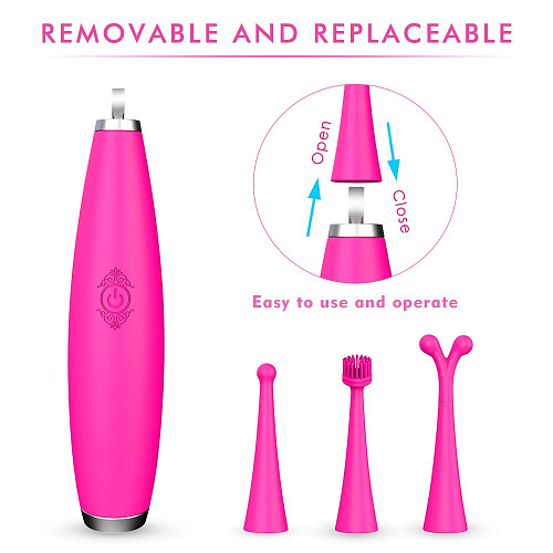 Розовый ультратонкий вибростимулятор с набором насадок S-HANDE SPARKLE SHD-S101-2