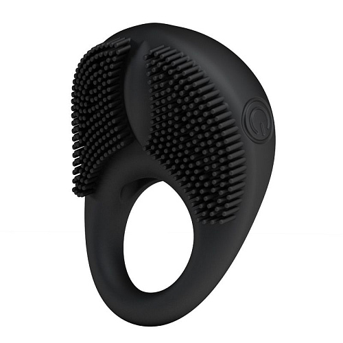 Вибрирующее эрекционное кольцо чёрного цвета с щетинками Baile BI-210141-0801