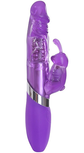 Фиолетовый вибратор с вращением бусин и клиторальным зайчиком NS Novelties Power Play O-Bunny NSN-0316-15 (21,5 см)