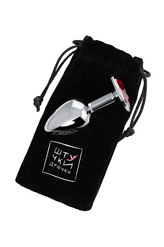 Серебристая коническая анальная пробка с красным кристаллом Штучки-дрючки 690105 (7 см)