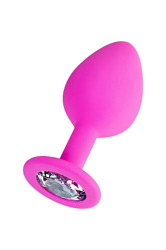 Розовая анальная втулка с прозрачным кристаллом ToyFa Brilliant 357035 (8 см)