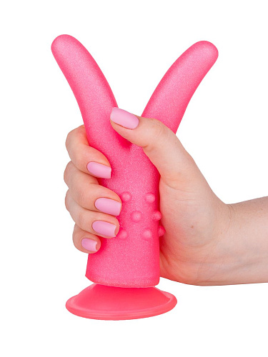 Розовый стимулятор с раздвоенным кончиком LOVETOY (А-Полимер) 215600 (16 см)
