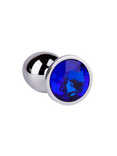 Серебристая анальная втулка с синим кристаллом Сумерки богов 513-07 blue-DD (7 см)