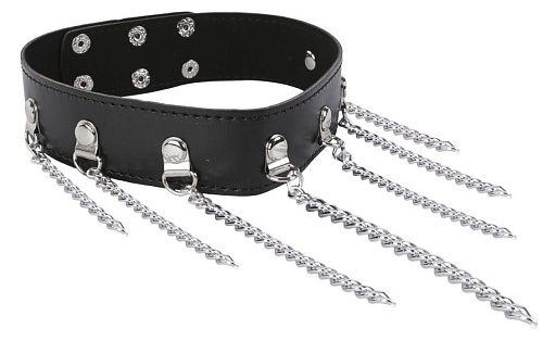 Чёрный средний ошейник с цепочками Пикантные штучки DP068