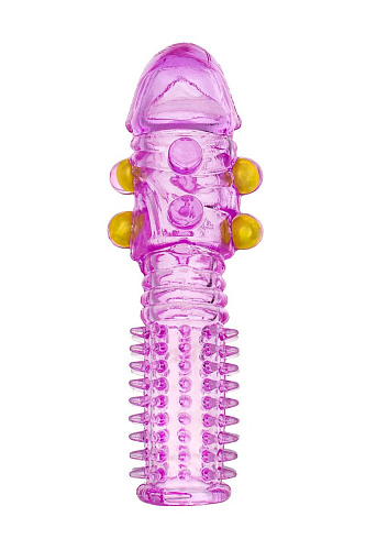 Гелевая фиолетовая насадка с шариками и шипами ToyFa 818028-4 (14 см)
