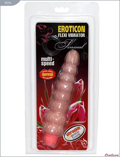 Телесный гнущийся вибратор ребристой формы Eroticon 30334 (18,2 см)