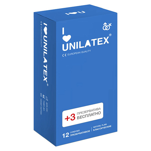 Классические презервативы Unilatex Natural Plain №12 + №3 (12 шт + 3 шт)