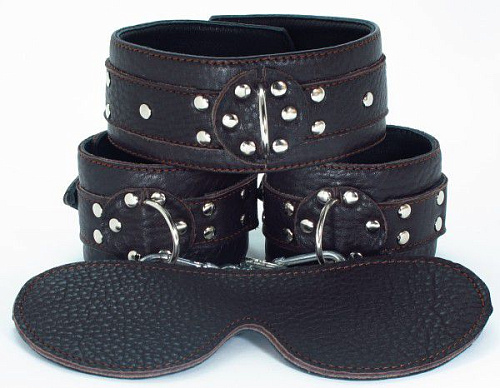 Набор БДСМ-аксессуаров из мягкой кожи черного цвета БДСМ арсенал 53015ars