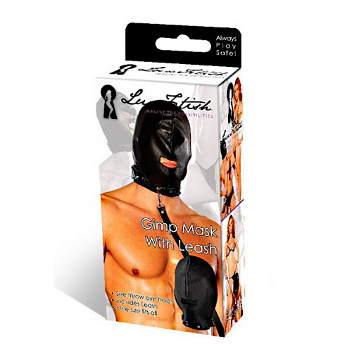 Чёрная маска на голову с поводком Lux Fetish LF6009