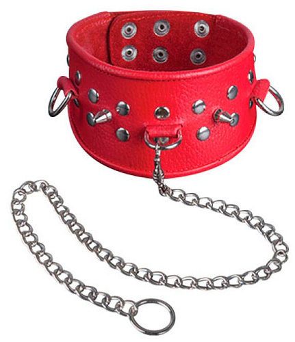 Красный кожаный ошейник с клёпками и шипами Sitabella 3118-2