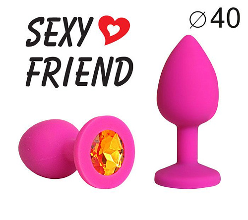 Ярко-розовая анальная пробка с оранжевым кристаллом Bior toys SF-70290-08 (9,5 см)