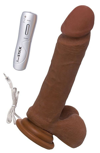 Коричневый вибратор-ротатор на присоске ToyFa Realstick Elite Mulatto 985102-1 (21 см)