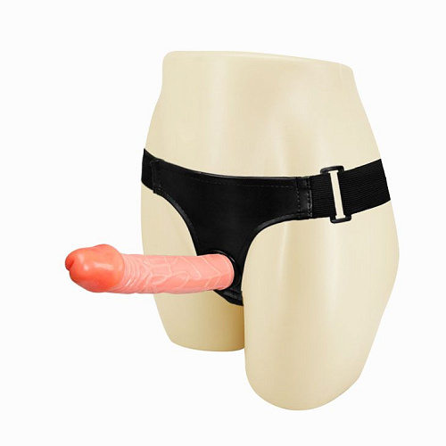 Страпон телесного цвета на ремешках с двумя насадками Baile BW-022025