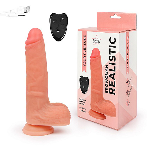 Телесный реалистичный вибратор-ротатор на присоске Bior toys ER-30076