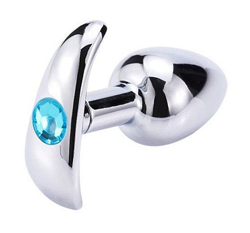 Серебристая анальная пробка для ношения с голубым кристаллом Главсексмаг GSM10119s (7 см)