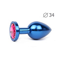 Коническая синяя анальная втулка с малиновым кристаллом Anal Jewelry Plug BLUM-14 (8,2 см)