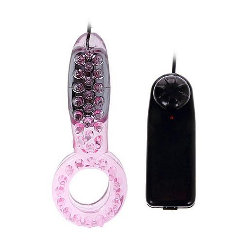 Нежно-розовое эрекционное кольцо с вибратором Baile BI-014053-0101
