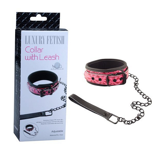 Розово-чёрный ошейник с поводком Erokay Collar With Leash EK-3103PNK