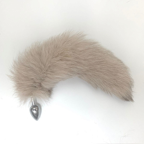 Серебристая металлическая анальная пробка с бежевым хвостом Vandersex 333-BEIGE-S-SIL (размер S)