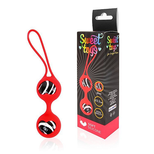 Вагинальные стеклянные шарики в красной силиконовой оболочке со шнурком Bior toys ST-40134-3