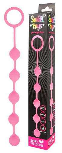 Розовая анальная цепочка с кольцом-ограничителем Bior toys ST-40180-6 (23 см)