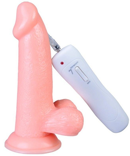 Телесный вибратор Howells Vibrating Dong with Balls 84012flesh (14 см)