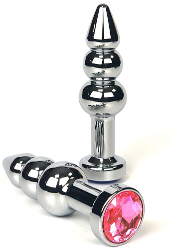Серебристая анальная ёлочка с нежно-розовым кристаллом Vandersex 159-P1 (11 см)
