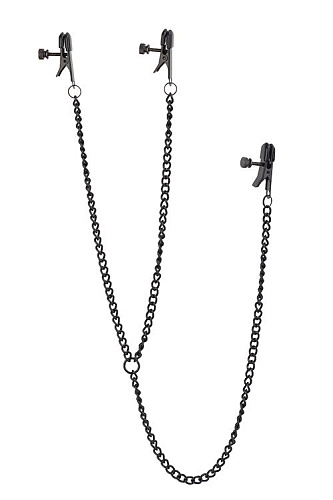 Чёрные зажимы на соски и клитор на цепочке Dream Toys DELUXE NIPPLE CLIT CLAMPS 21642