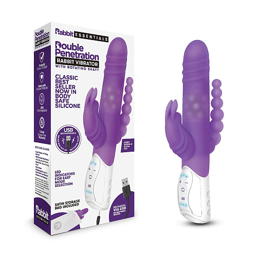Вибратор-кролик с анальным стимулятором фиолетового цвета Rabbit Essentials RR-005-PUR (26 см)