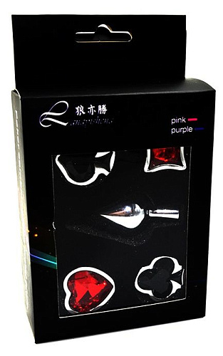 Набор из серебристой анальной пробки из нержавеющей стали и 4 кристаллов в форме мастей Kanikule AP-AL036 (7,6 см)