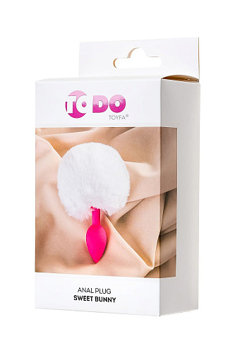Розовая анальная втулка с белым пушистым хвостиком ToyFa Sweet bunny 357015