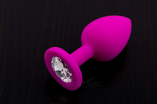 Маленькая розовая силиконовая пробка с прозрачным кристаллом Пикантные штучки DPS021SDIA (7,5 см)