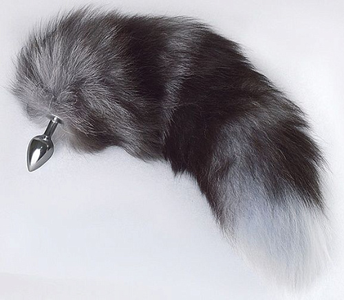 Серебристая анальная пробка с пушистым хвостом Sitabella 8025